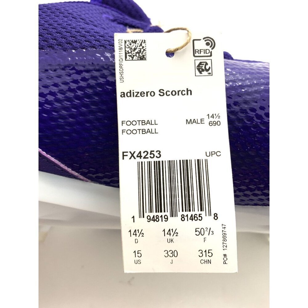 Adidas Men's Adizero Scorch Football Cleats Purple White Lace Up FX4253 Size 15 - Picture 12 of 12